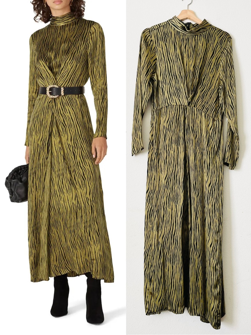 Petersyn XL Zuma black olive green striped long sleeve midi dress